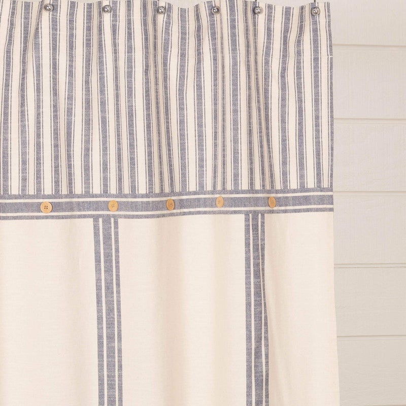 Piper Classics Market Place Blue Ticking and Grain Sack Stripe Shower Curtain - Image 2